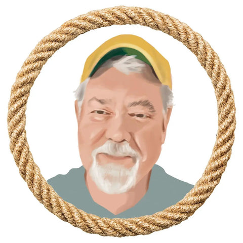 Illustration of a man in a cap framed by a rope border