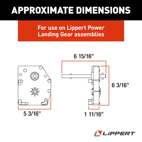 Replacement Aluminum Gear Box For 5th Wheel RV Power Landing Gear Universal Mount Easy DIY Install with dimensions diagram