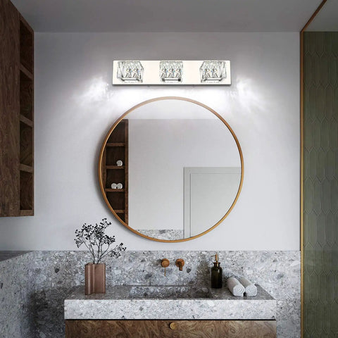 Crystal Vanity Light Three Light Modern Bathroom Fixture With Dimmable 18W LED For Small Bath in stylish bathroom setup