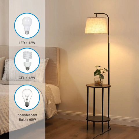 Space Saving Floor Lamp With Attached End Tables Two Handy Round Tables For Bedroom Living Room Or Office Adjustable Reading Lamp Farmhouse Style Nightstand Light