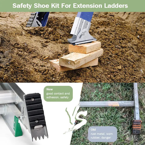 Replacement Shoe Kit For Aluminum Extension Ladders Grippy Non Slip Feet D1200 D1300 D1700 D1800 Built Tough With Aircraft Grade Aluminum Rubber Caps For Stable Heights on different surfaces.