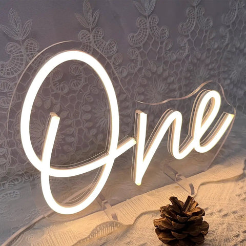 One Year Old Birthday Neon Sign LED Light for Party Vibes Table Decor USB Powered Flexible Silicone Neon With Acrylic Backplate
