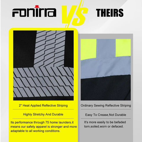 Comparison of reflective striping on High Visibility Fleece Hoodie For Men With 360 Reflective Strips ANSI Class 3 Type R Safety Sweatshirt
