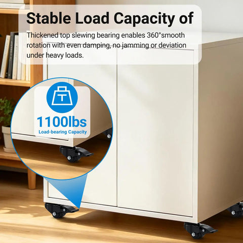 Heavy Duty Low Profile Caster Wheels Set Of Four With Brakes Creates A Badass Rolling Setup On Hardwood Or Tile Floors Supporting Up To 1100 Lbs for smooth rotation.