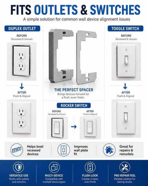 Premium Metal Wall Plate Spacers For Snapping Out Wonky Electrical Outlets And Locking In A Smooth Flush Fit For Straight Shot Home Repair Jobs With Zero Shake Or Wobble