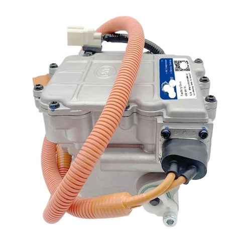 Electric AC Compressor Straight Swap for BYD Qin EV Climate Control System with connectors and hoses for easy installation.