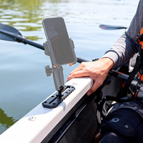 Metal Boat Track Mount With One Inch Ball T Bolt For Kayak Rail Mount GPS Fish Finder Mount Cup Holder And Rod Holder Fits RAM B Size Dual Socket Arm Marine Gear Track Heavy Duty mounted on kayak rail holding phone