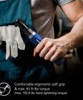 Person using 12V Cordless Ratchet Wrench And Compact Drill Driver Combo Kit, 3 Eighths Inch Drive, ergonomic grip, G12 Series