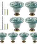 8-Piece Green Ceramic Knobs Set For Vintage Kitchen Cabinets And Dressers with mounting screws included