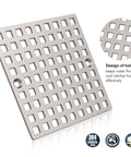 Built Tough Brushed Nickel Square Shower Drain Cover 3-7/8 Inches Wide rust resistant stainless steel floor insert with grid design.