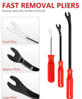 3-Piece Auto Fastener Remover Tool Kit for Car Door Panels and Dashboards with red handles and premium alloy steel pliers.