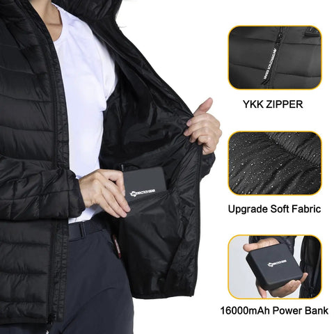 Lightweight Heated Jacket With 12V Power Bank, Six Zone Carbon Fiber Heating, Quick Heat In Seconds interior view with power bank