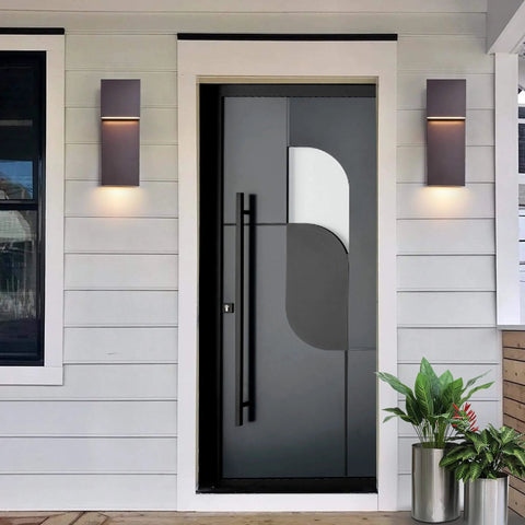 Sleek Outdoor Indoor LED Wall Sconce With Two Lights, 17W Total, Bronze Finish, weatherproof, front porch installation