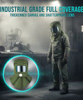 Heavy Duty Sandblasting Hood With Curved PC Lens, Thick Canvas Shawl Cap, full coverage in industrial setting.