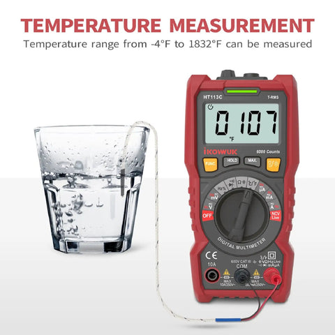 DIY Ready Pro Grade TRMS 6000 Counts Digital Multimeter With Auto Ranging NCV Capability measuring water temperature