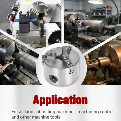 Self Centering 3 Jaw Lathe Chuck 3 Inch Manual Chuck 80mm Size With 2 Jaw Set K11 80 High Torque shown in machining application