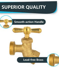 50 Pack Brass Hose Bibb Valves No Kink One Half Inch FIP To Three Quarters Inch MHT Garden Outdoor Water Fittings Set Durable Leak Proof For Yard Hose Connections And Sprinklers, lead-free brass valve