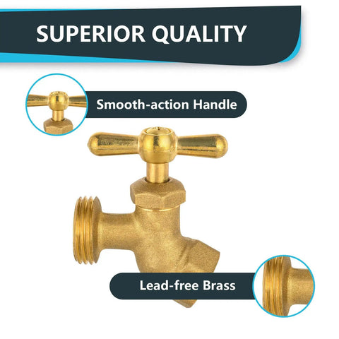 50 Pack Brass Hose Bibb Valves No Kink One Half Inch FIP To Three Quarters Inch MHT Garden Outdoor Water Fittings Set Durable Leak Proof For Yard Hose Connections And Sprinklers, lead-free brass valve