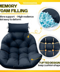 Egg Chair Cushion with Memory Foam for Hanging Indoors or Outdoors, super comfy headrest, tufted design, blue color