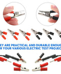 Close-up of 60 Piece 53mm Insulated Alligator Clip Kit Red Black Electrical Test Clips With Plastic Handles.