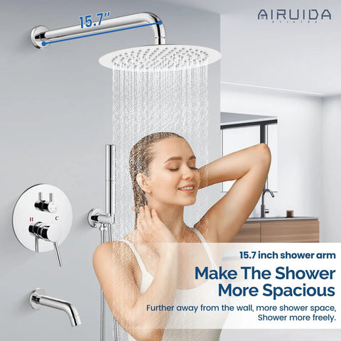 3 Function Rain Shower System With Handheld Shower And Tub Spout 10 Inch Chrome Shower Head in use for a relaxing bath experience.