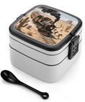 Desert Steam Train Themed Bento Box With Compartments Leakproof Double Layer Lunch Container With Spoon Snap On Lid