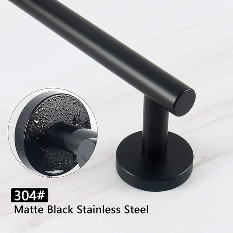 Close-up of Two Piece Matte Black 16 Inch Double Towel Bar Set For Bathroom Stainless Steel Wall Mount Towel Racks