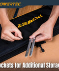 Hands unzipping Straight Up Rugged Heavy Duty Case For Your 59 Inch Track Saw Guide Rail featuring pockets for storage.