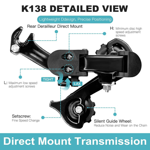 K142 Six Seven Speed Rear Derailleur Hanger Mount For MTB Commuter And Cruiser Bikes Pro Grade Aluminum Black