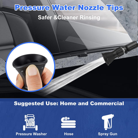 2 Pack Pressure Washer Nozzle Guard With 25 Degree And 40 Degree Tips, Stainless Steel Protector Holder, shown on windshield cleaning