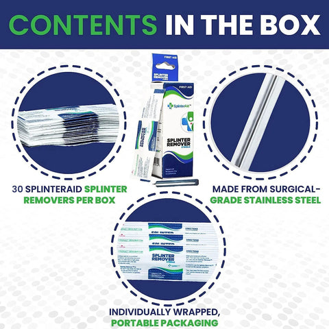 Painless Splinter Removal Kit, 30-pack, Amazon Drugstore; surgical-grade stainless steel splinter removers, wrapped.
