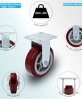 Heavy Duty Industrial Casters 6 Inch By 2 Inch With Top Plate 4 By 4.5 Maroon Two Rigid And Two Swivel Casters With Top Lock Brakes
