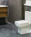 Freakin Smooth Soft Close Square Toilet Seat With Instant Quick Release Toss Design Thickened Polymer Build in modern bathroom.