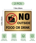 Brushed Gold No Food Or Drink Sign For Doors Two Pack Self Adhering Indoor Or Outdoor Use Ideal For Restaurants Offices And Businesses No Outside Food Or Drinks Allowed Sticker, 7.9x5.9in
