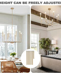 Dope Modern Farmhouse Gold 8 Light Rustic Candle Chandelier Industrial Hanging Light for Dining Room Kitchen Foyer Entryway