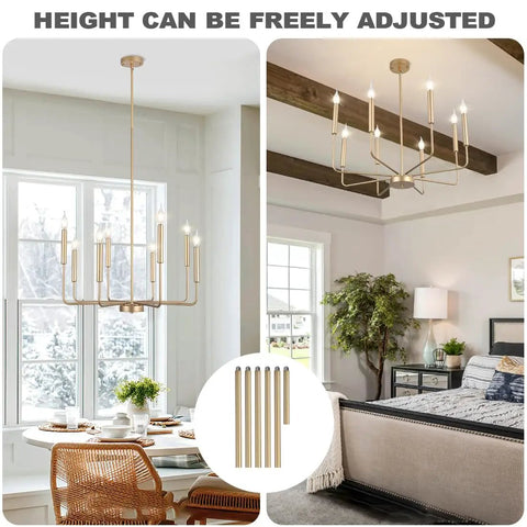 Dope Modern Farmhouse Gold 8 Light Rustic Candle Chandelier Industrial Hanging Light for Dining Room Kitchen Foyer Entryway