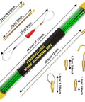 21 Feet Fiberglass Fish Tape Cable Rods Kit with glow rods, brass connectors, and hook; shown with accessories and measurements.
