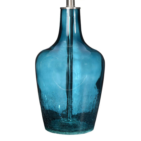 Cool Deep Blue Translucent Textured Glass Table Lamp With Cream Empire Shade And Brushed Chrome Accents Modern Bedside Or Foyer Lamp Ideal For Bedroom Or Hallway Decor Uses 60W Type A Bulb