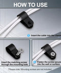 R Type 3/8 Inch Cable Clamps 100 Pack Black PA66 Nylon Wire Management Clips UC 2 Screw On Cord Fasteners in use