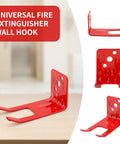 12 Pack Heavy Duty Fire Extinguisher Brackets Universal Wall Mounts With Screws For 5 Lb To 13 Lb Fire Extinguishers Iron Wall Hangers Rust Resistant And Easy Install in red, shown in different angles including front and side views, on a neutral background.