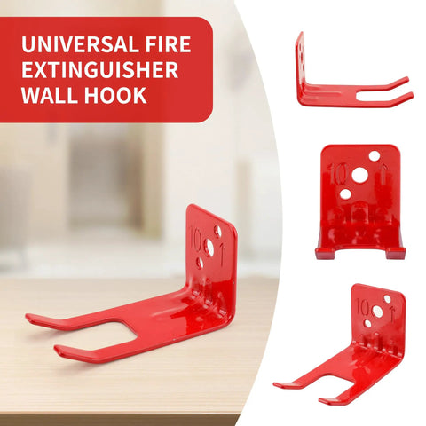 12 Pack Heavy Duty Fire Extinguisher Brackets Universal Wall Mounts With Screws For 5 Lb To 13 Lb Fire Extinguishers Iron Wall Hangers Rust Resistant And Easy Install in red, shown in different angles including front and side views, on a neutral background.
