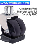 Beefed Up Dual Wheel Trailer Jack Attachment With Safety Chock, 2000 lb capacity, fits 2 inch tubes, zinc plated for stability