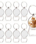 10 Pack Sublimation Bottle Opener Keychains for Heat Transfer Printing Blank Metal Key Rings for DIY Crafts displayed