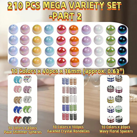 Beadable Pen Kit With 210 Piece Set Featuring 20mm Bubblegum Beads And 16mm Beads, 140 Spacers, and Crystal Spheres.