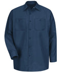 Men's Regular Fit Long Sleeve Industrial Work Shirt In Solid Navy With Slick Moisture Wicking Fabric And Quick Dry Tech, Size M