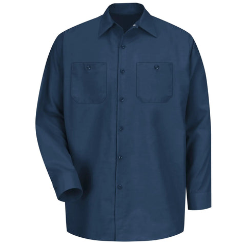 Men's Regular Fit Long Sleeve Industrial Work Shirt In Solid Navy With Slick Moisture Wicking Fabric And Quick Dry Tech, Size M