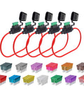12 Gauge Inline Fuse Holder ATC ATO Kit With 65 Piece Car Fuses, 5 Pack Bundle, 12 AWG Wiring, multiple colored automotive fuses