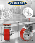 Rock Solid Heavy Duty Caster Wheels With Tough Polyurethane Treads And Rustproof Cast Iron Cores For Platform Dollies And Military Gear 4000 Lb Rating two swivel sizes shown