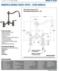 Vintage Bridge Faucet With Smooth Lever Handles In Matte Antique Brass Finish For Classic Kitchen Sink Setup specifications and dimensions.