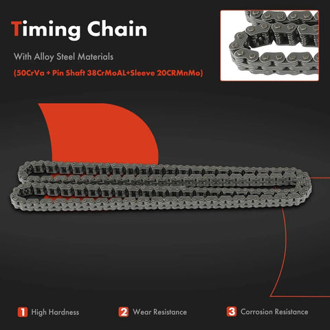 Engine Timing Chain Kit With Sprocket, Tensioner, And Guide For Chevrolet Equinox 2018-2020, alloy steel chain detail